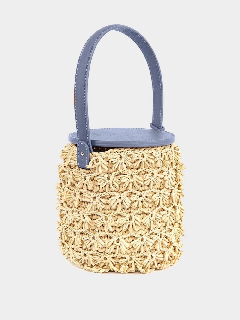 GATTI MILANO Lily Raffia Bow Bucket Bag in Sky Blue like new